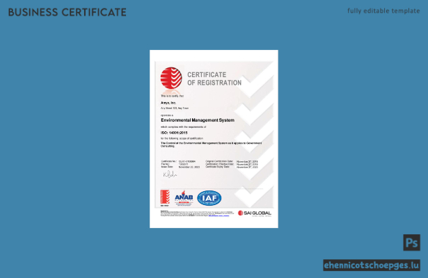 Australien SAI GLOBAL Gewerbeanmeldungszertifikat Word- und PDF-Beispielvorschau